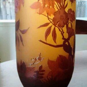 Antique Emile Galle Beautiful Glass Vase Signed .